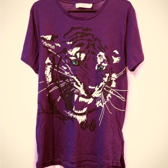 Lanvin x H&M  T-shirt Purple Tigers Face print Green Crystals eyes Size L - Picture 1 of 2